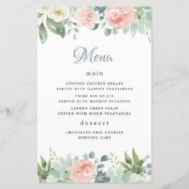 Dusty Blue Blommigt Garden Wedding Menu-kort
