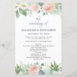Dusty Blue Blommigt Garden Wedding Program