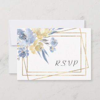Dusty Blue Blommigt Geometric Guld Ram Bröllop OSA Kort