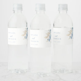 Dusty Blue Blommigt Geometric Ram Bloom Bröllop Vattenflaskor Etikett