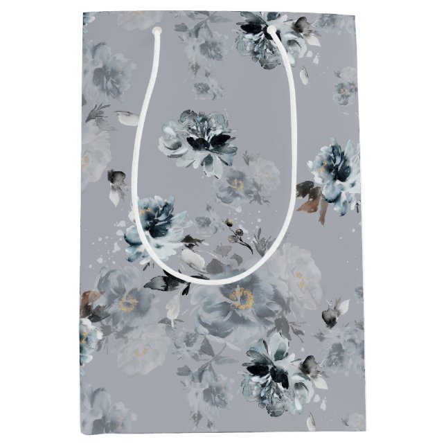 Dusty Blue Blommigt Gift Bag (Framsidan)