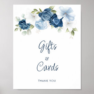 Dusty Blue Blommigt Gifts and Cards Bröllop Poster