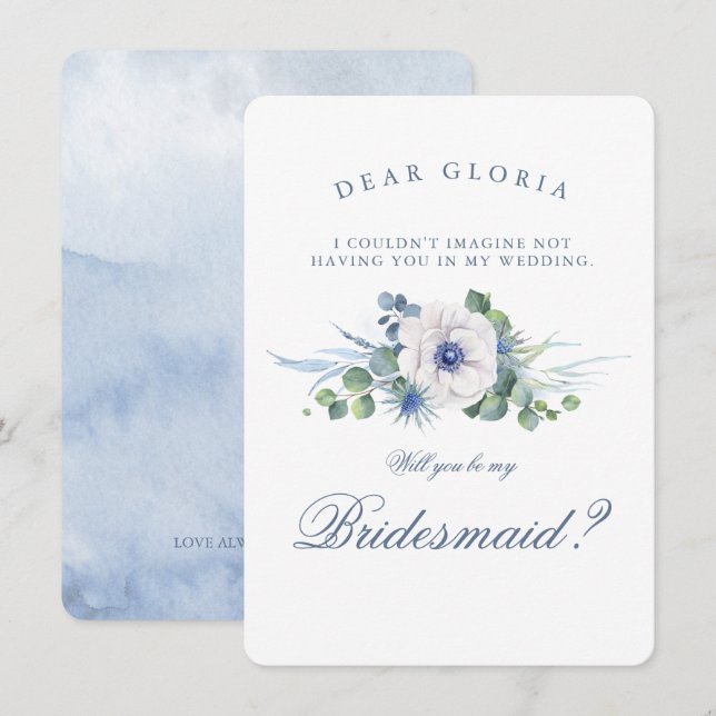 Dusty Blue Blommigt Greenery Bridesmaid Frieri Inbjudningar (Fram/baksida)