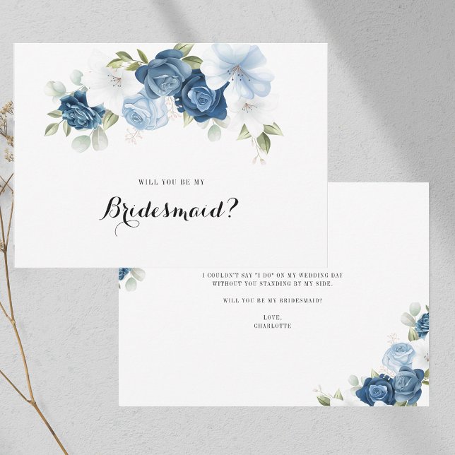 Dusty Blue Blommigt Greenery Bridesmaid Frieri Inbjudningar (Dusty Blue Floral Greenery Bridesmaid Proposal Invitation)