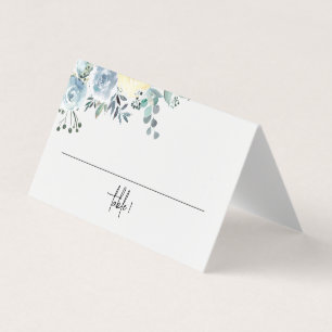 Dusty Blue Blommigt Greenery Bröllop Place Card Kort