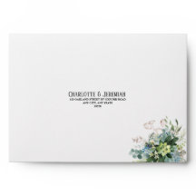 Dusty Blue Blommigt Greenery Bröllop Returadress