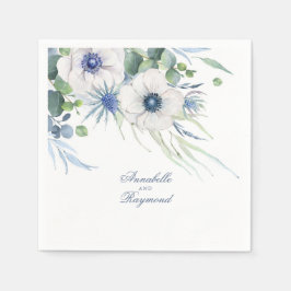 Dusty Blue Blommigt Greenery Elegant Watercolor Pappersservett
