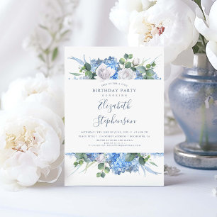 Dusty Blue Blommigt Greenery Modern Birthday Inbjudningar
