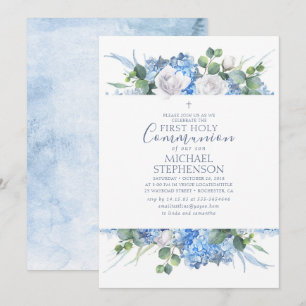 Dusty Blue Blommigt Greenery Modern Heliga COMMUNI Inbjudningar
