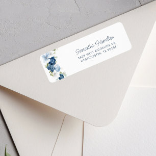 Dusty Blue Blommigt Greenery Returadress Etikett