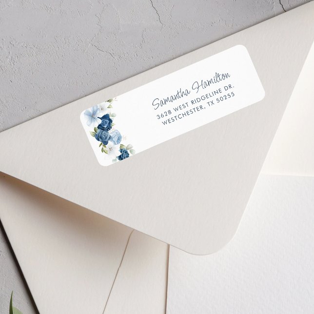 Dusty Blue Blommigt Greenery Returadress Etikett (Dusty Blue Floral Greenery Return Address Label)
