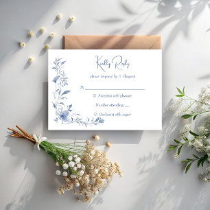 Dusty blue blommigt greenery ribbon elegant bröllo OSA kort