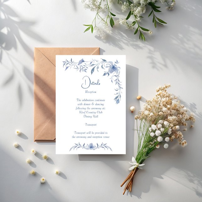 Dusty blue blommigt greenery ribbon elegant bröllo tilläggskort (Dusty blue floral greenery ribbon elegant wedding details enclosure card wedding invitation suite)