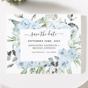 Dusty Blue Blommigt Greenery Spara datuminbjudan