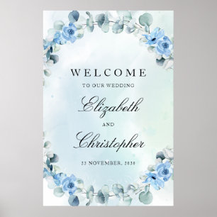 Dusty Blue Blommigt Grönt Eucalyptus Weclome-tecke Poster
