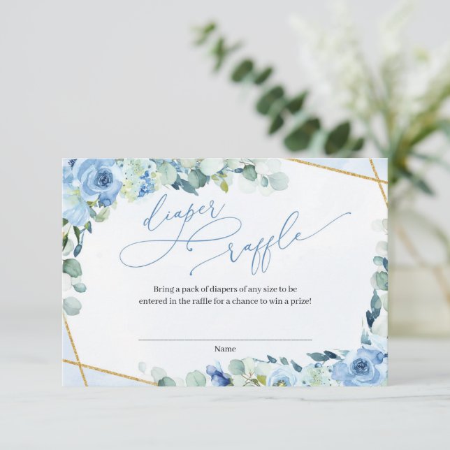 Dusty Blue Blommigt Guld Geometric Diaper Raffle Tilläggskort (Stående Fram)