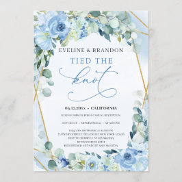 Dusty Blue Blommigt Guld Geometric Tied the Knot Inbjudningar