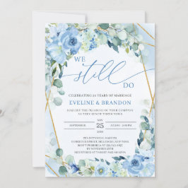 Dusty Blue Blommigt Guld Geometric Vow Renewal Inbjudningar