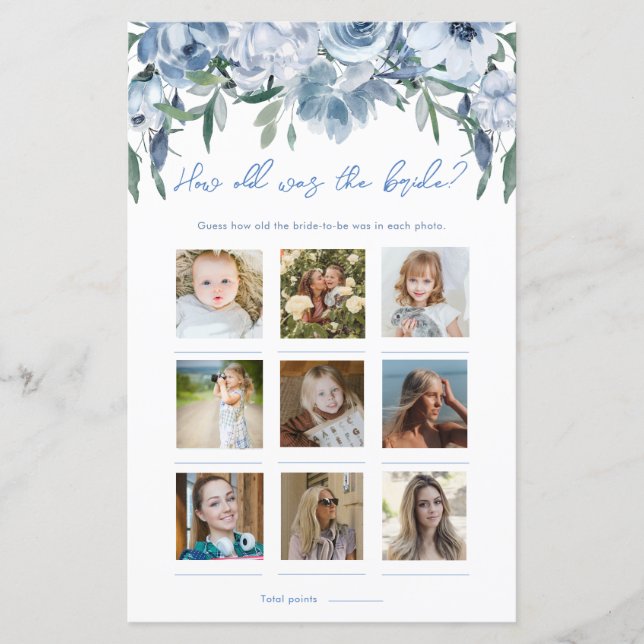 Dusty Blue Blommigt Hur gammal var Bride Photo Gam (Framsida)
