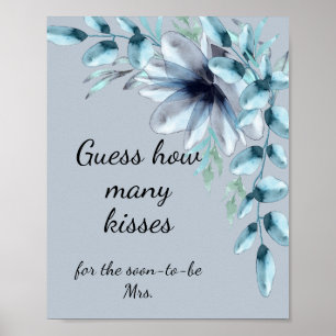 Dusty blue blommigt hur många kysser möhippa poster