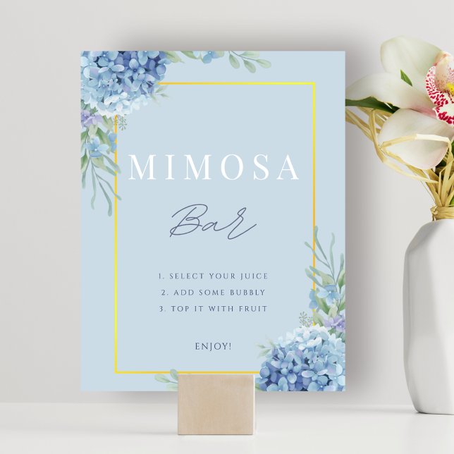 Dusty Blue Blommigt Hydrangea Mimosa Pub Shower Poster (Dusty Blue Floral Hydrangea Mimosa Bar Shower Poster)