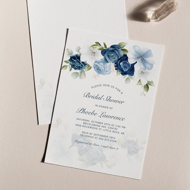 Dusty Blue Blommigt Inbjudningskort för möhippan (Dusty Blue Floral Watercolor Wedding Invitation)