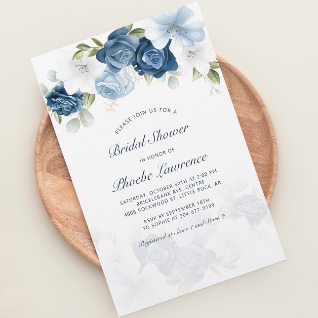 Dusty Blue Blommigt Inbjudningskort för möhippan Brevpapper (Dusty Blue Floral Bridal Shower Invitation Stationery)