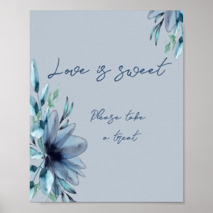 Dusty-blue blommigt kärlek är söt möhippa Po Poster