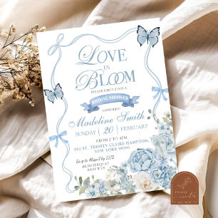 Dusty Blue Blommigt Kärlek i Möhippan Bloom Inbjudningar
