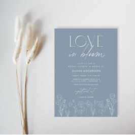 Dusty Blue Blommigt Kärlek i Möhippan Bloom Inbjudningar