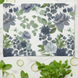 Dusty blue blommigt Kitchen Towel Kökshandduk