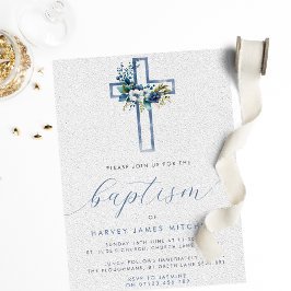 Dusty Blue Blommigt Kor Baby Baptism Inbjudningar