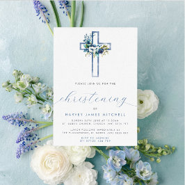 Dusty Blue Blommigt Kor Baby Christening Inbjudningar