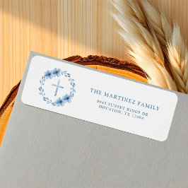 Dusty Blue Blommigt Kor Christian Returadress Etikett