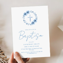 Dusty Blue Blommigt Kor minimalistisk baptism Inbjudningar