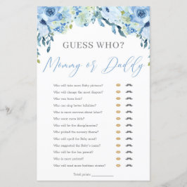 Dusty Blue Blommigt Mamma eller Baby Shower Game