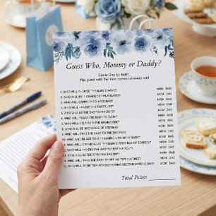 Dusty Blue Blommigt Mamma eller Baby Shower Game Reklamblad