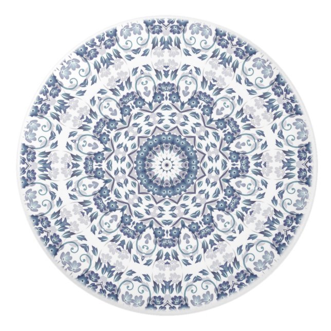 Dusty Blue Blommigt Mandala Knopp (Framsidan)