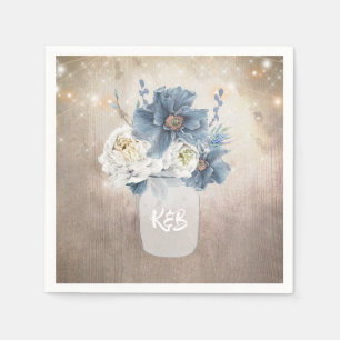 Dusty Blue Blommigt Mason Burk Rustic Land Pappersservett