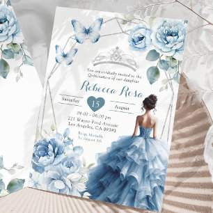 Dusty Blue Blommigt Mexican Princess Quinceañera Inbjudningar
