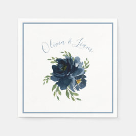 Dusty Blue Blommigt Modern Script Elegant Namn Pappersservett