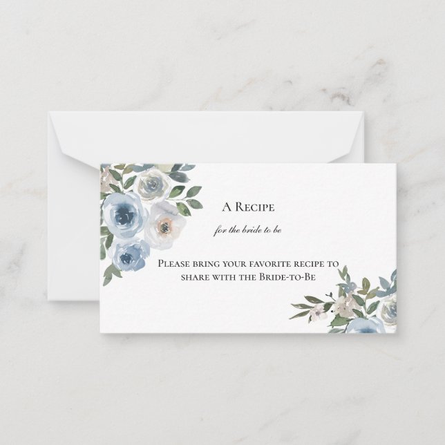 Dusty Blue Blommigt Möhippa  en Recept Anteckningskort (Framsida)