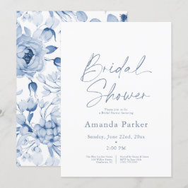 Dusty Blue Blommigt Möhippa Inbjudningar