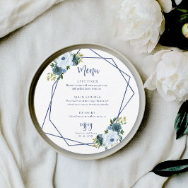 Dusty Blue Blommigt Möhippa Round Menu Inbjudningar