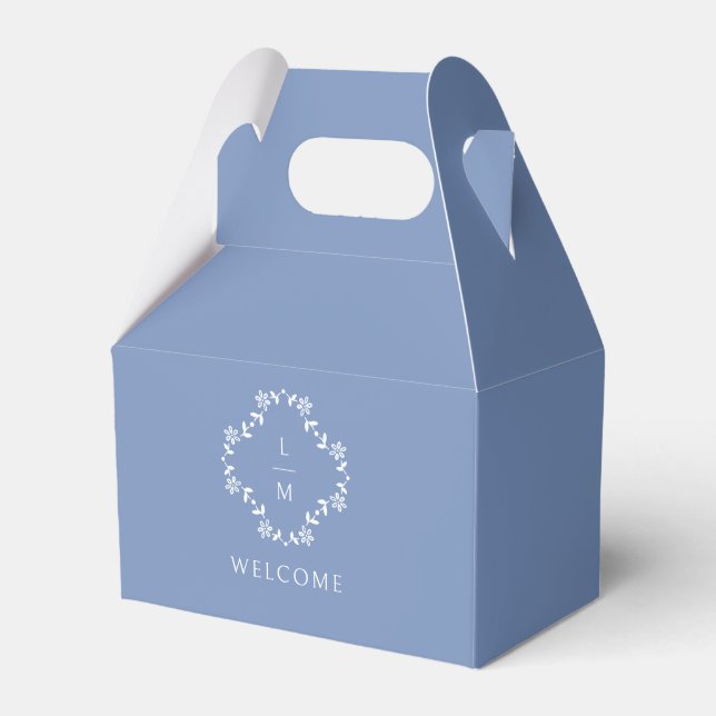 Dusty Blue | Blommigt Monogram Bröllop Presentaskar (Framsidan Sidan)