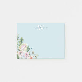 Dusty Blue Blommigt Monogram Greenery Post-it Note Block