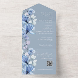 Dusty Blue Blommigt Monogram QR-kod Bröllop