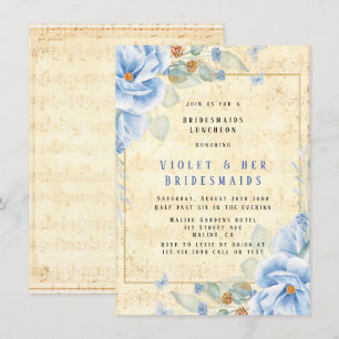 Dusty Blue Blommigt Musical Bridesmaids Luncheon Inbjudningar
