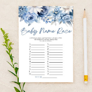 Dusty Blue Blommigt Namn Tävling Baby Shower Game