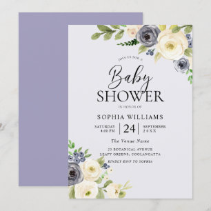 Dusty Blue Blommigt Navy Boys Baby Shower Inbjudningar